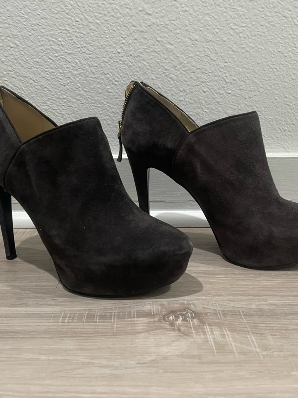 Nine West Women's Charcoal Suede High Heel Booties - Sleek Platform Ankle Boots